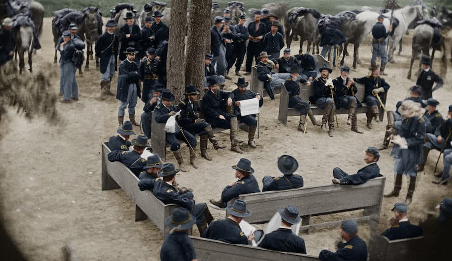 Civil War reenactors in uniform.