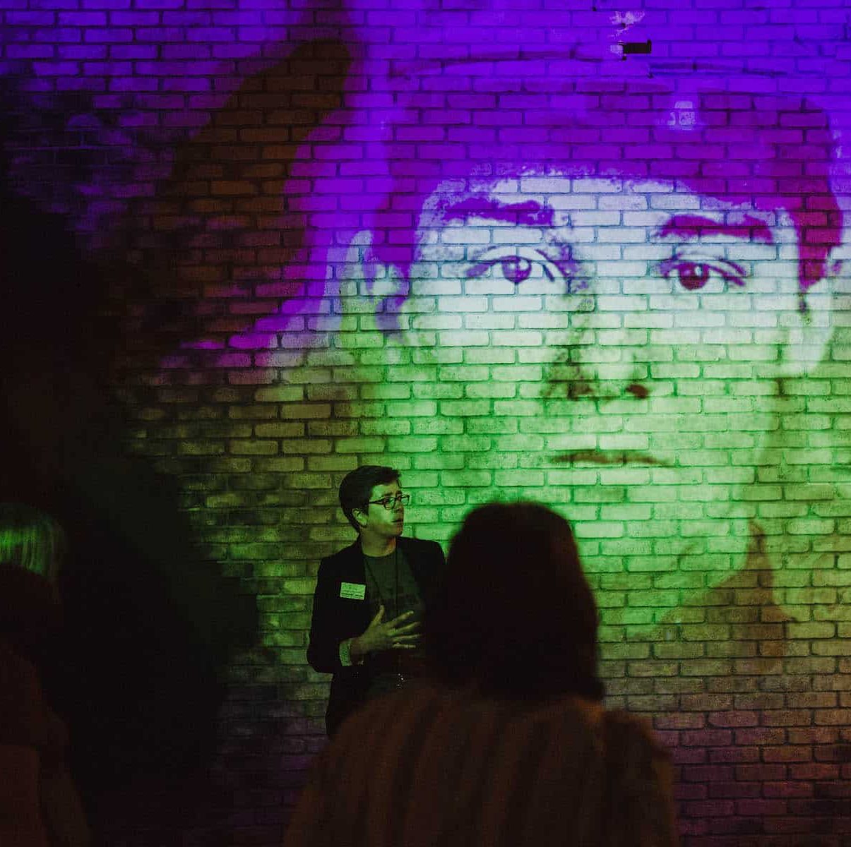A young man in his civil war uniform projected onto the museum wall.