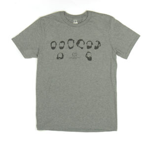 Gray short-sleeved tee with facial-hair silhouettes of prominent Civil War figures