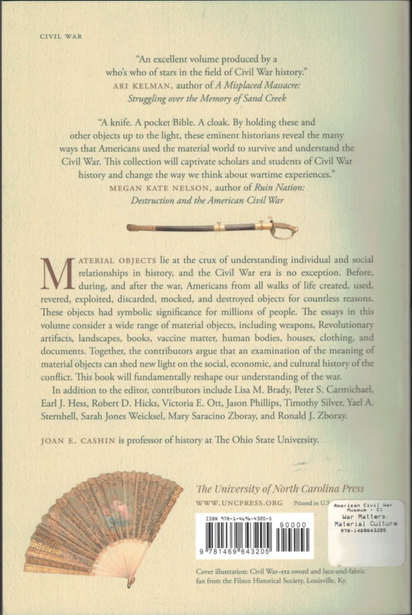 back cover of - war matters - edited by joan cashin - an examination of material culture in the american civil war