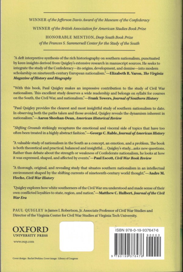 back cover of - shifting grounds - nationalism and the american south 1848 to 1865