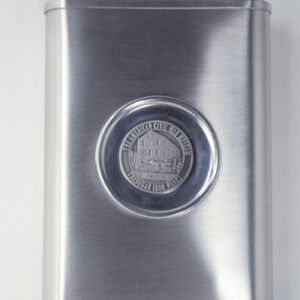 8 ounce stainless steel flask with Historic Tredegar Ironworks Pattern Building medallion