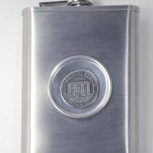 8 ounce stainless steel flask with historic White House Of The Confederacy medallion