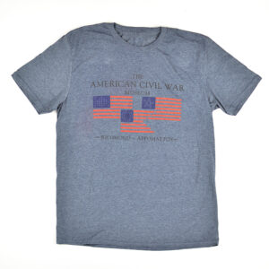 Gray short-sleeved tee with three Civil War-era US flags