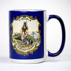Deep blue mug with full color historic seal of the Commonwealth of Virginia